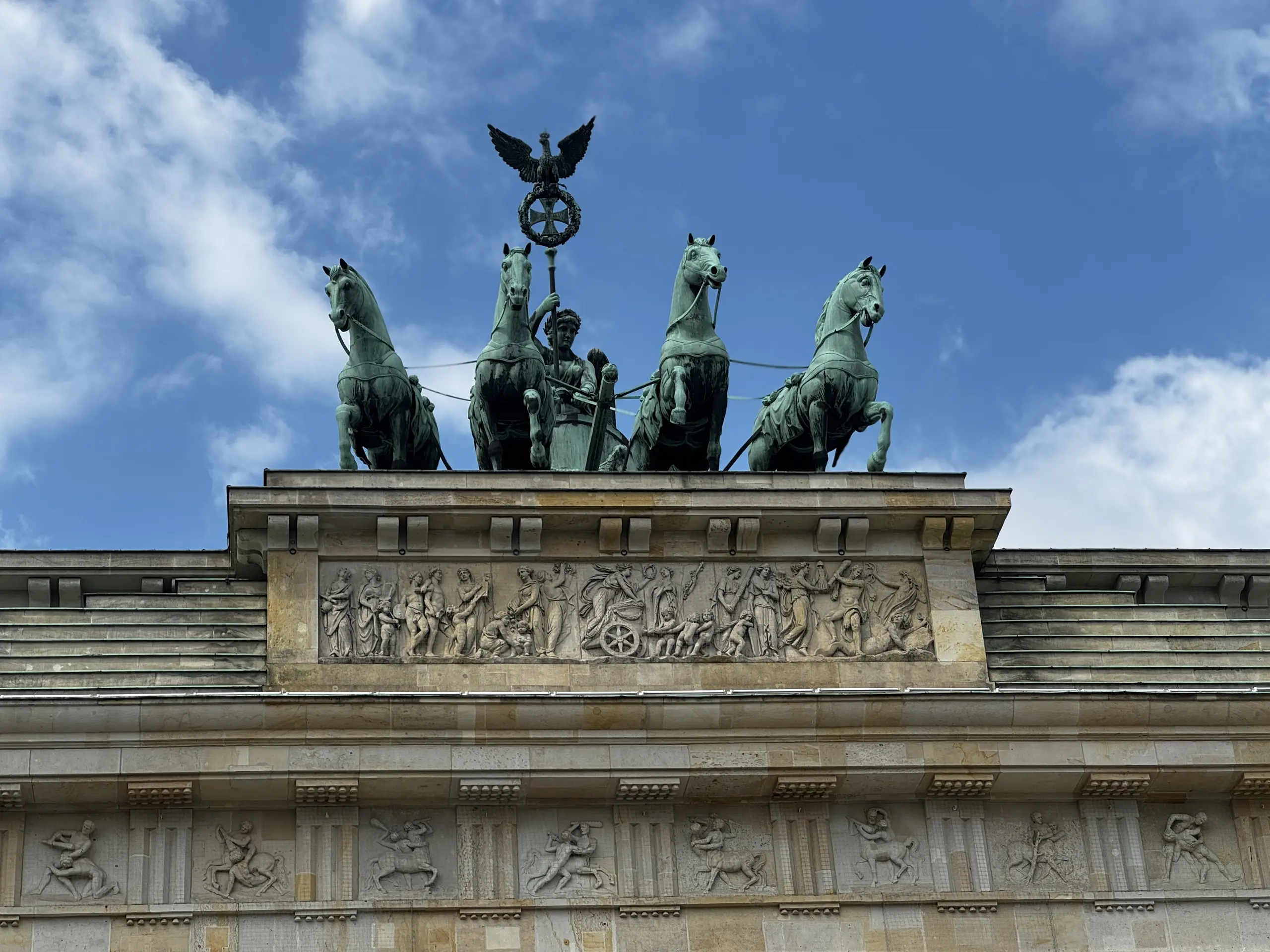 The Brandenburg Gate in Berlin with the Quadriga atop.